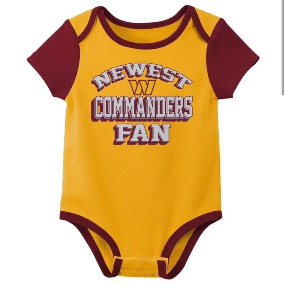 Washington Commanders Redskins Burgundy Gold Infant 3 pack Onesies 3-6 Months